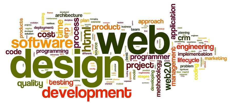 Web design concept in word tag cloud on white background