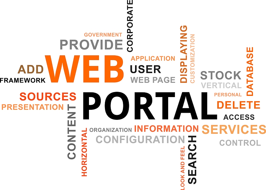 A word cloud of web portal related items
