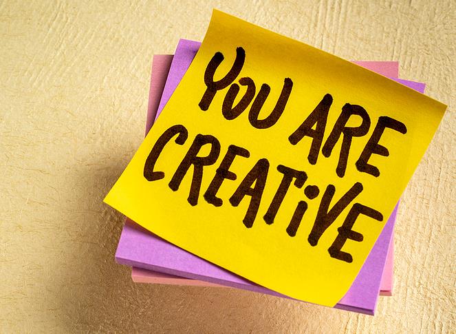 You are creative reminder note - positive affirmation, creativity and personal development concept